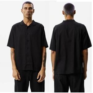 Afends Hemp Button Up Shirt Mens S Black Short Sleeve Cuban Collar Relaxed Fit
